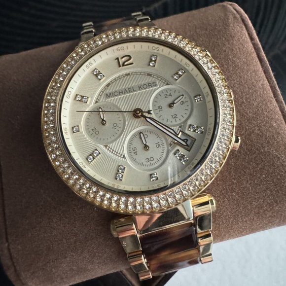 Michael Kors Parker Gold-Tone Tortoise Acetate Watch - Picture 1 of 5